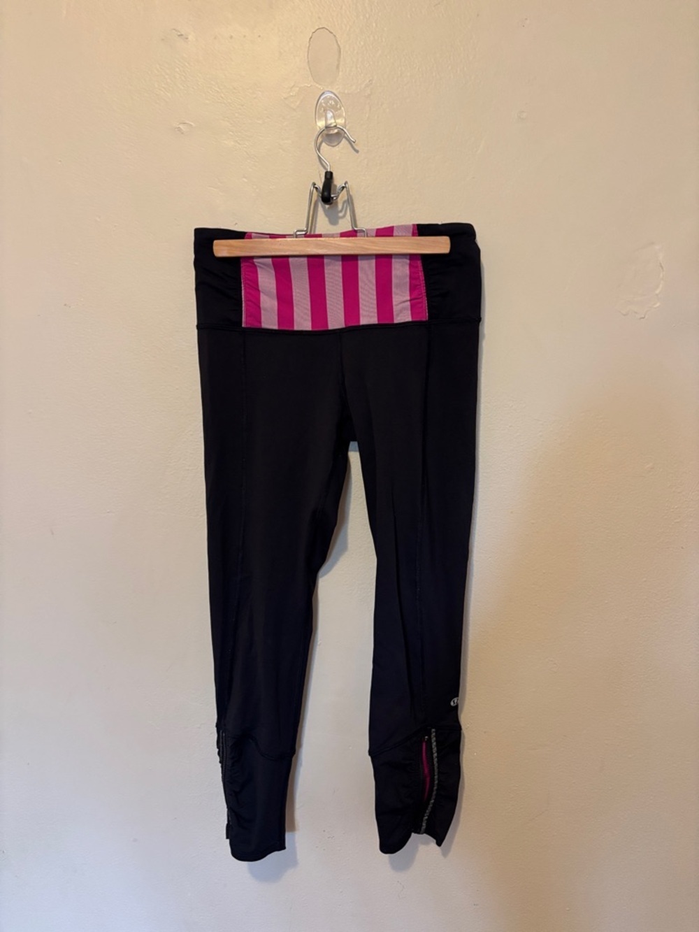 lululemon athletica Black Leggings with Pink Striped Waistband